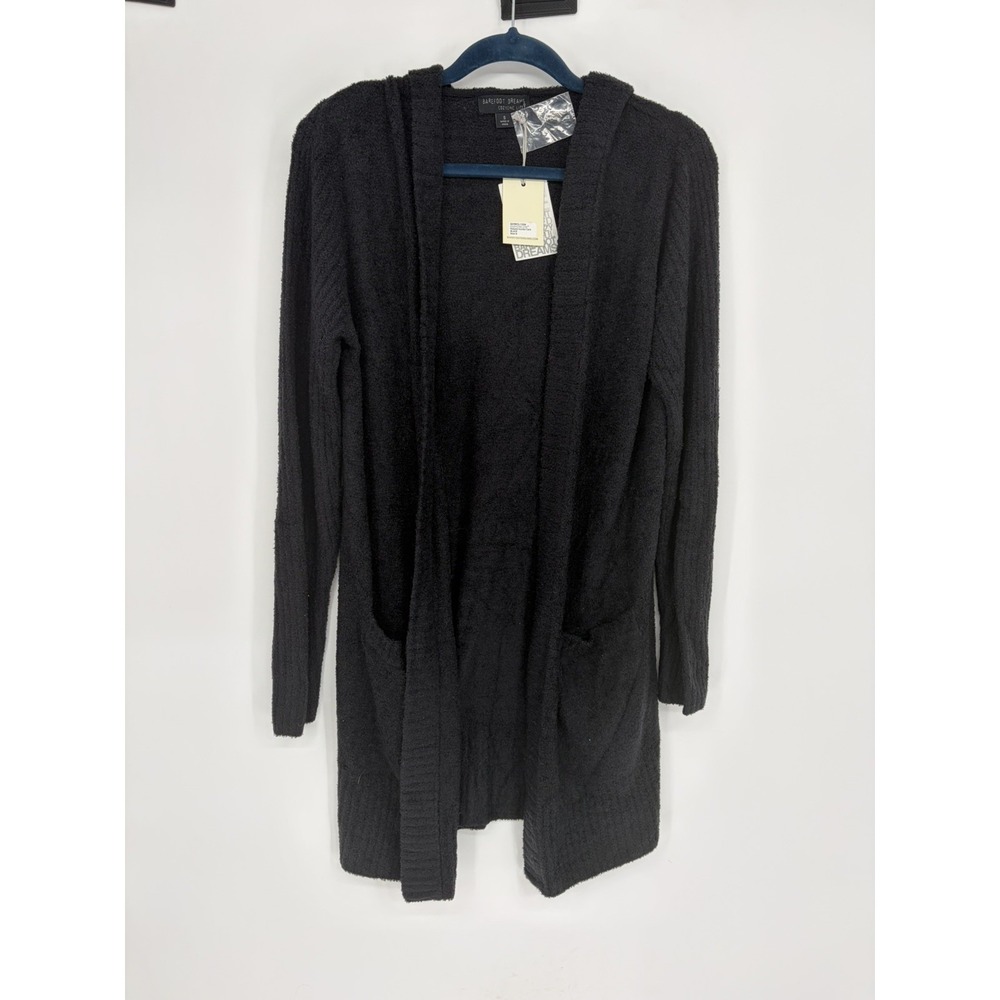 NWT Barefoot Dreams Cozychic Lite Hooded Cardi  S Black